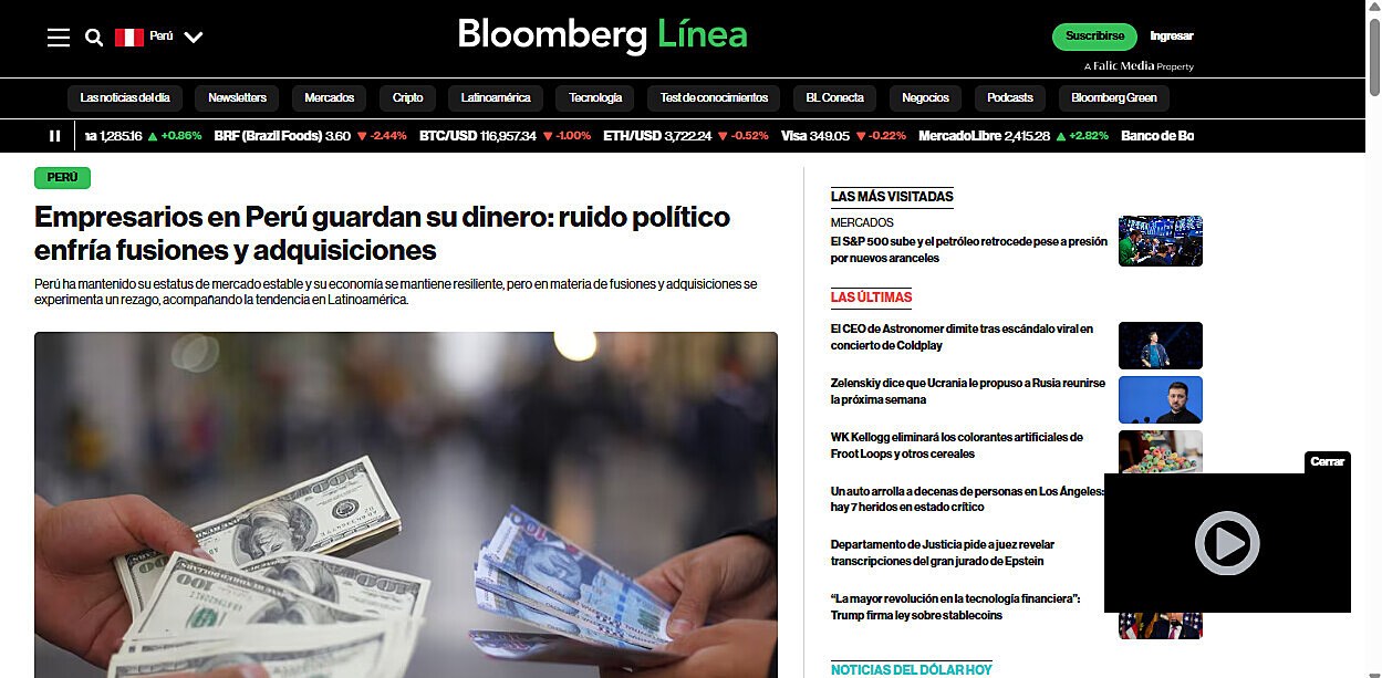 Empresarios en Per guardan su dinero: ruido poltico enfra fusiones y adquisiciones